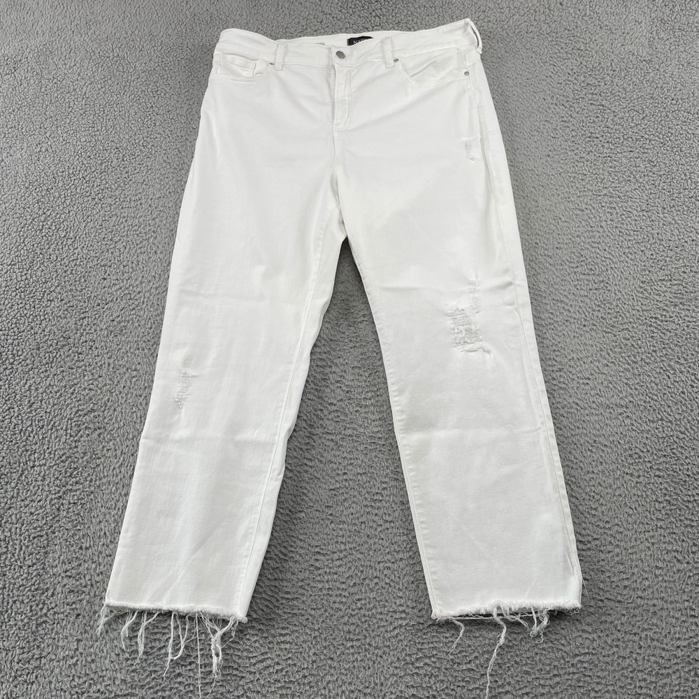NYDJ Jeans Womens 16 White Jenna Straight Ankle Distressed Frayed Hem Lift Tuck